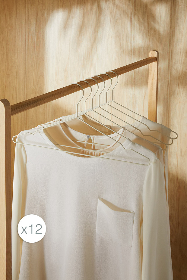 12 Pieces Matte White Metal Clothes Clothing Hanger, Clothes Hanger, Rubber Coated