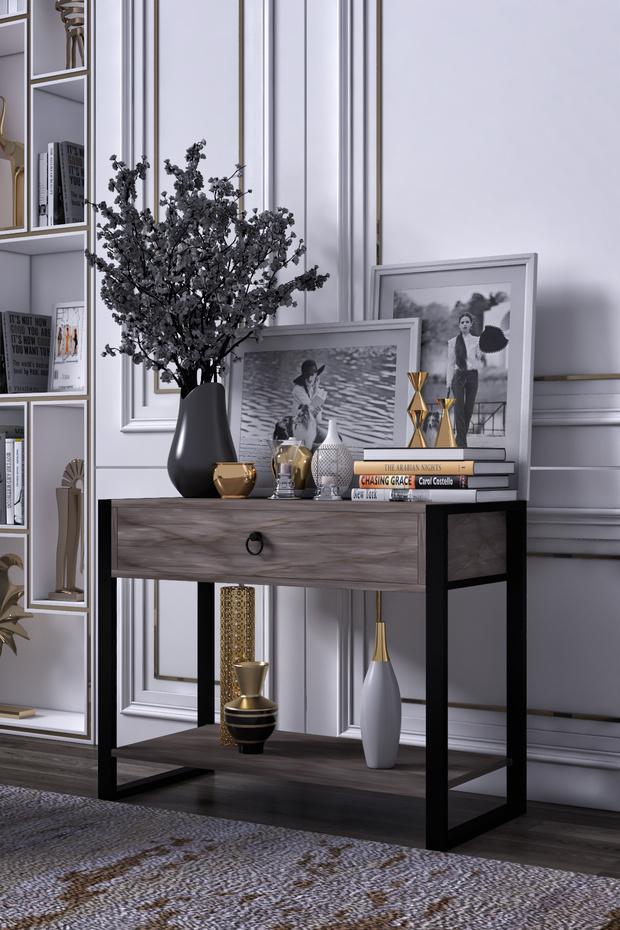 Tek Çekmeceli Raflı Metal Ayaklı   Modern Dresuar - 3