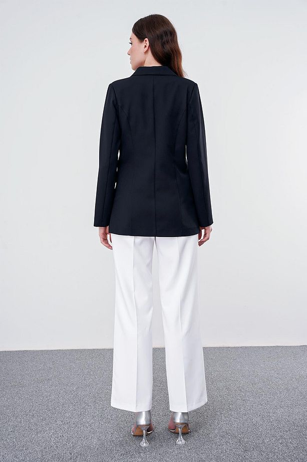 Kruvaze Yaka Tek Düğmeli Siyah Blazer Ceket C-0070 - 6