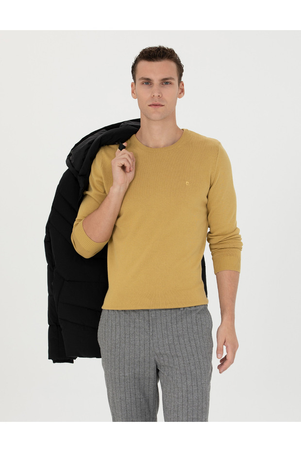 Green Slim Fit Crew Neck Basic Knitwear Sweater 50270179-Vr235