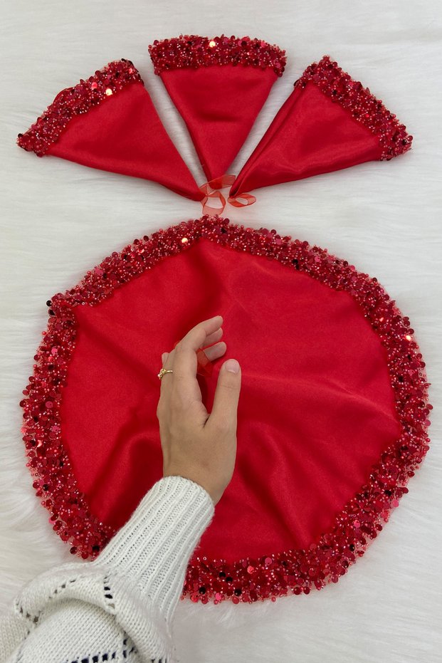 Red Bride Groom Handkerchief, Sparkling Sequin Detailed Wedding Halay Bridesmaid Promise Engagement Henna Circumcision Handkerchief