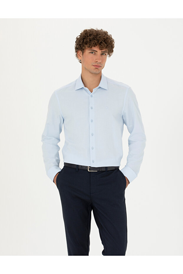 Light Blue Slim Fit Long Sleeve Shirt 50275511-Vr003