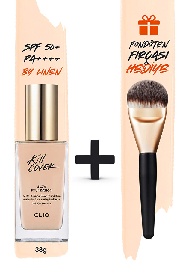 Clio Kill Cover Glow Foundation - Intense Shimmer and Concealer Foundation Brush Set Spf50+Pa++++ 3-by Linen