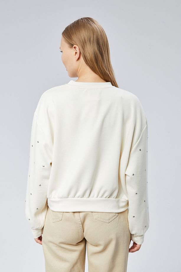 Bej Zımba Detaylı Yumuşak Doku Sweatshirt - 3