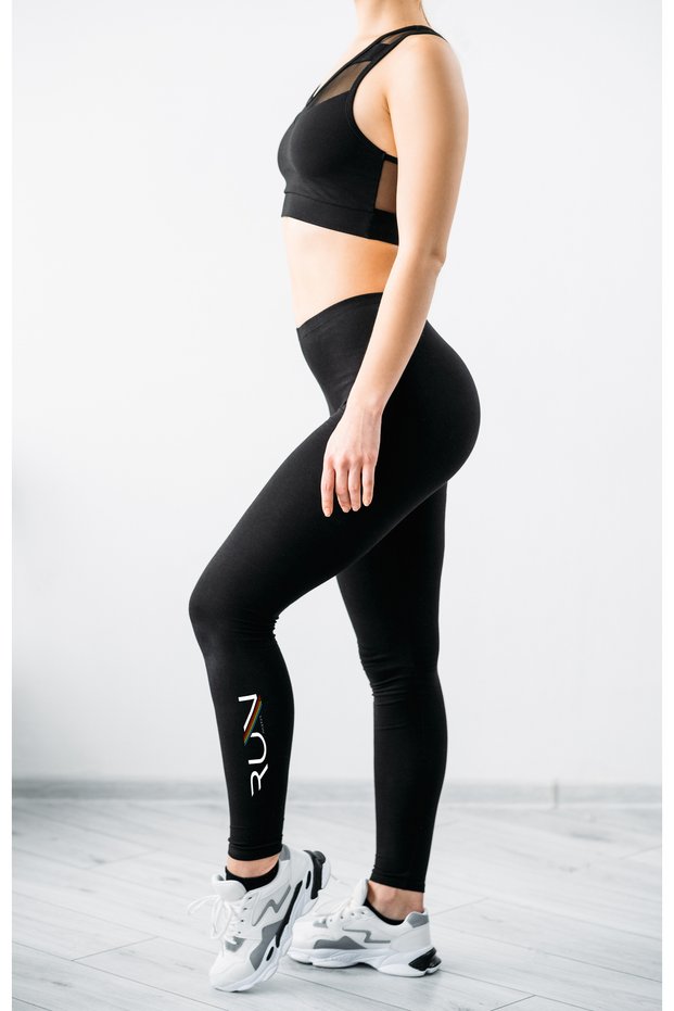 High Printed Waist Stretchy and Waist Pressing Recovery Sports Fitness Pilates Yoga Black Leggings