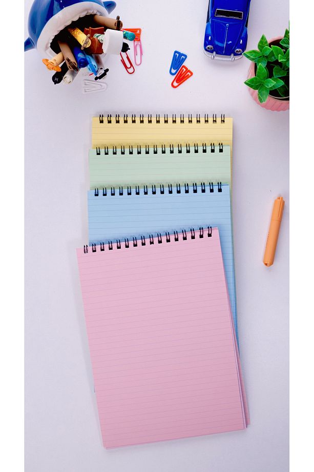 A5 Spiralli Okul Defteri 50 Yaprak 100 Sayfa 4'lü Set Çizgili Defter Bloknot Defter Renkli Defter - 6