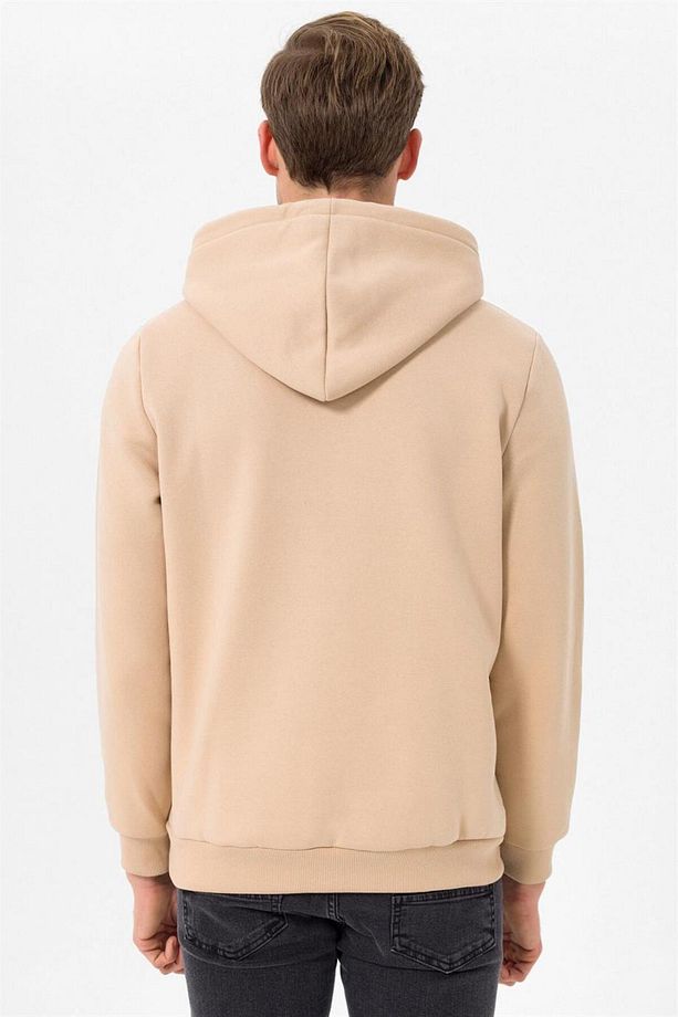 Süvari Kapüşonlu Yaka Regular Kalıp Düz Bej Sweatshirt - 3