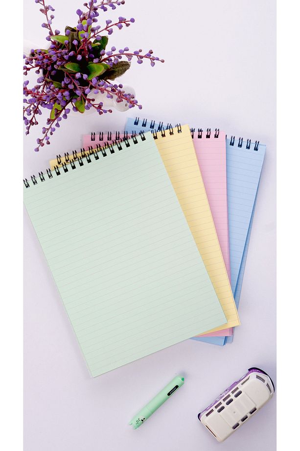 A5 Spiralli Okul Defteri 50 Yaprak 100 Sayfa 4'lü Set Çizgili Defter Bloknot Defter Renkli Defter - 8