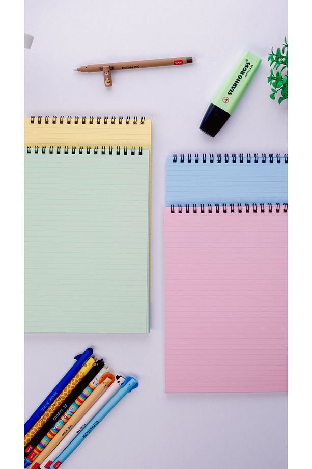 A5 Spiralli Okul Defteri 50 Yaprak 100 Sayfa 4'lü Set Çizgili Defter Bloknot Defter Renkli Defter - 7