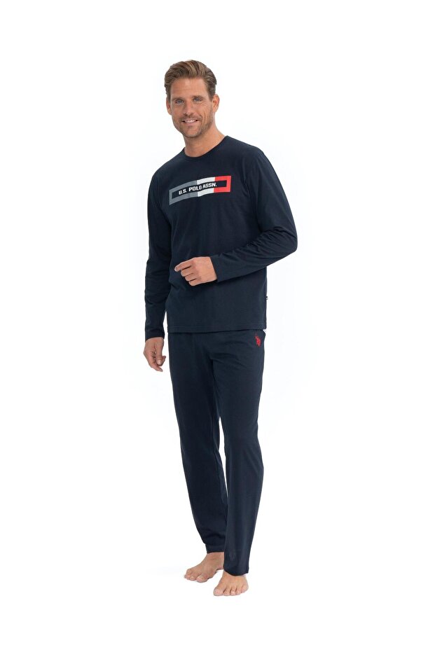 US Polo AssnMen's Navy Blue Round Collar Pajama Set