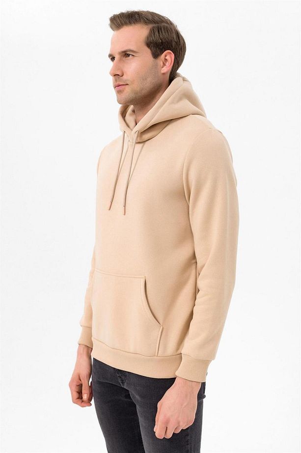 Süvari Kapüşonlu Yaka Regular Kalıp Düz Bej Sweatshirt - 2