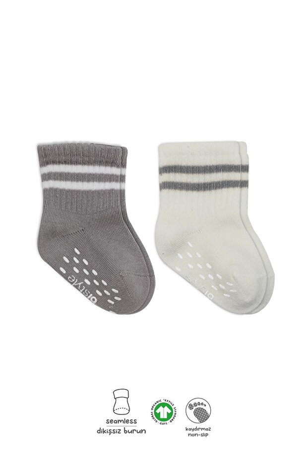Organic Baby Girl and Boy 2-Piece Non-Slip Combed Cotton Socks with Hoops