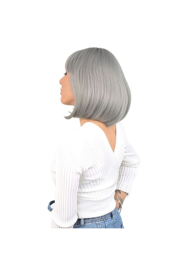Fiber Sen Wig with Blunt Bangs / Gray - 3