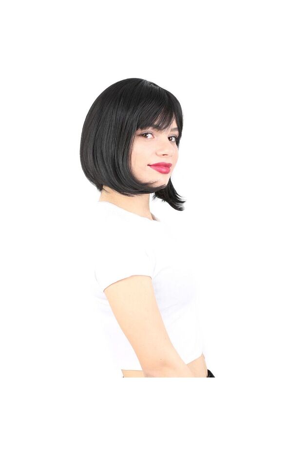 شعر مستعار من الألياف مع غرة مفرودة / أسود - 2