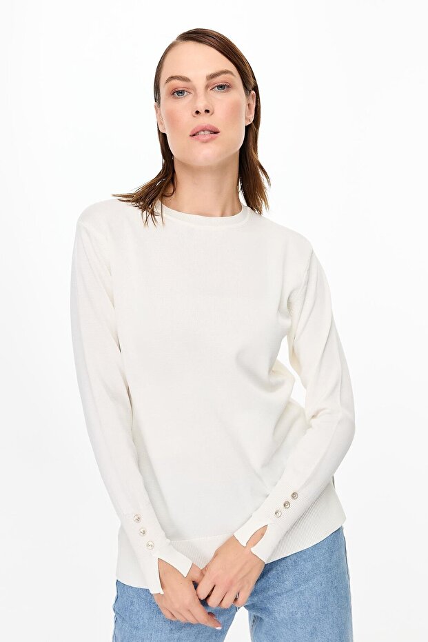 Bisiklet Yaka Basic Triko Kazak-EKRU - 6