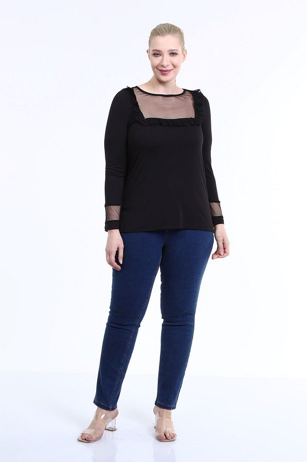 Önü Ve Kolları Tül Detaylı Bluz - 5