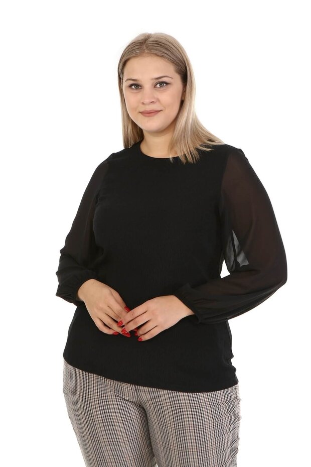 Kolları Şifon Örme Bluz - 1