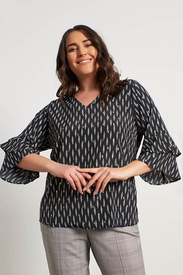 Μπλούζα με Flounce Sleeves - 2