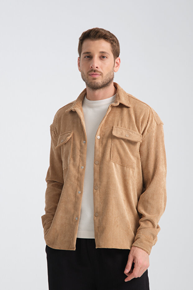 Haven Erkek Oversize Kalın Kadife Gömlek - 1