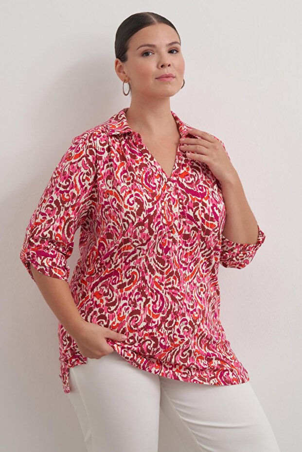 Kıvrık Kollu Örme Bluz - 1