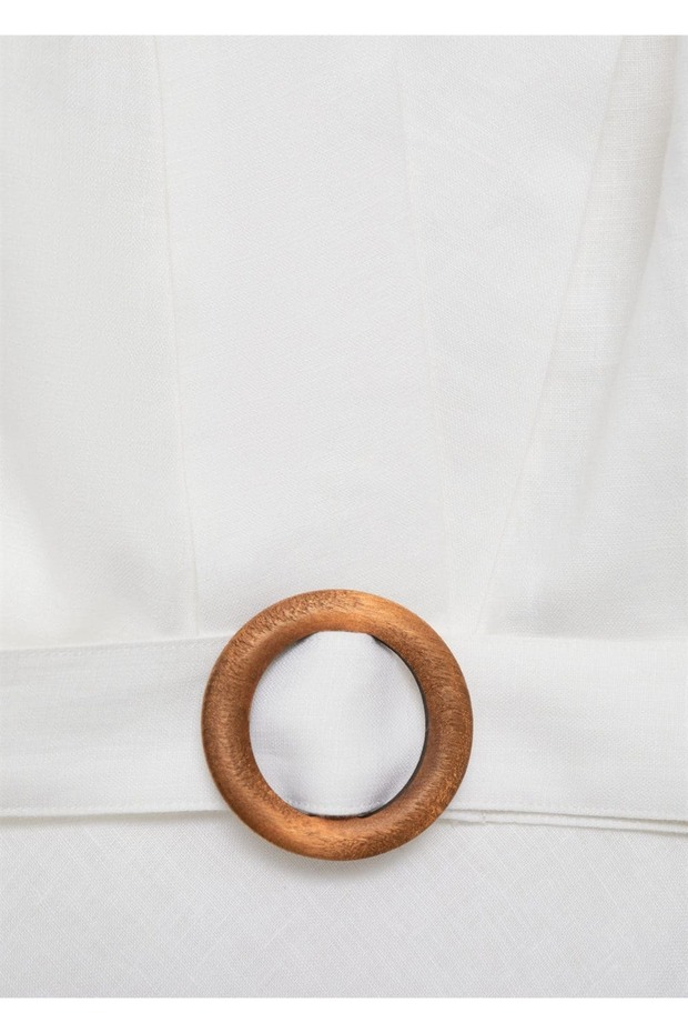 Kemerli keten elbise - 7