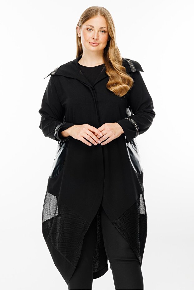 Modailgi Deri Detaylı Kap Siyah - 2