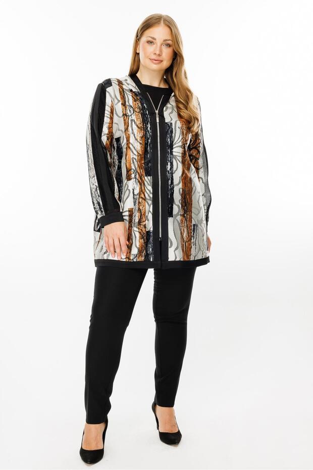 Modailgi  Kapüşonlu Desenli Tunik Siyah - 2