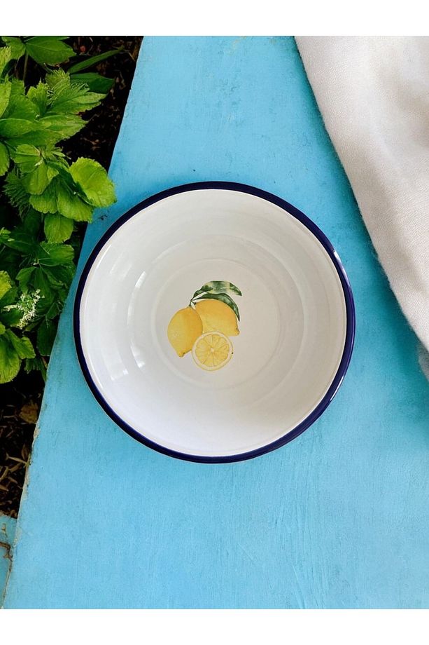 4 Adet 24 Cm Emaye Kase Tabak, Çukur Tabak, Çorba Tabak, Retro, Derin Tabak, Çorba Kase, Sebze Desen - 2