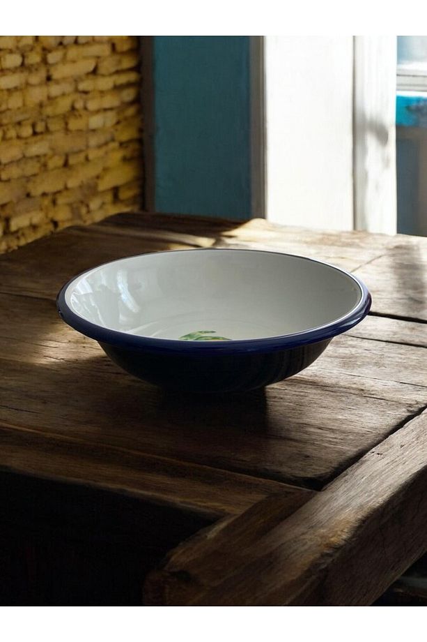 4 Adet 24 Cm Emaye Kase Tabak, Çukur Tabak, Çorba Tabak, Retro, Derin Tabak, Çorba Kase, Sebze Desen - 3