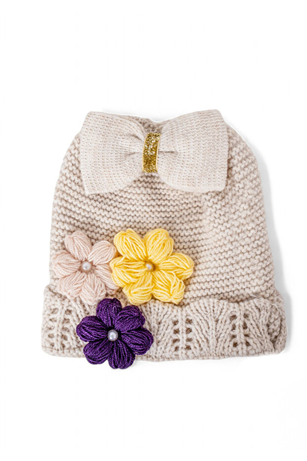 Girl's Bow Folded Flower Embroidered Beret