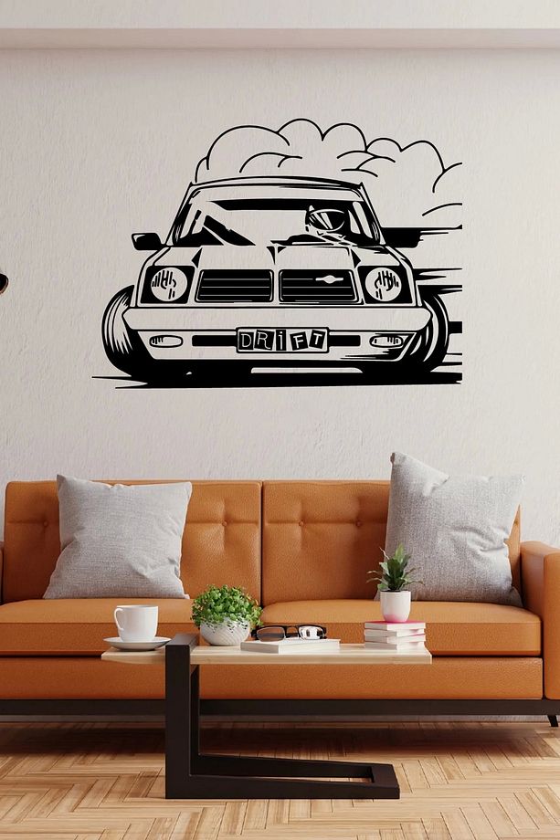 Drift Modifiyeli Araba Duvar Sticker Yapıştırma (SUDAN VE NEMDEN ETKİLENMEZ) - 1
