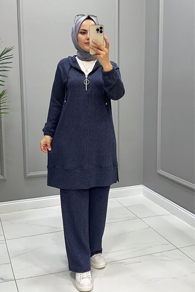 Women's Hijab Suit Winter Twill Fabric Hooded Double Set