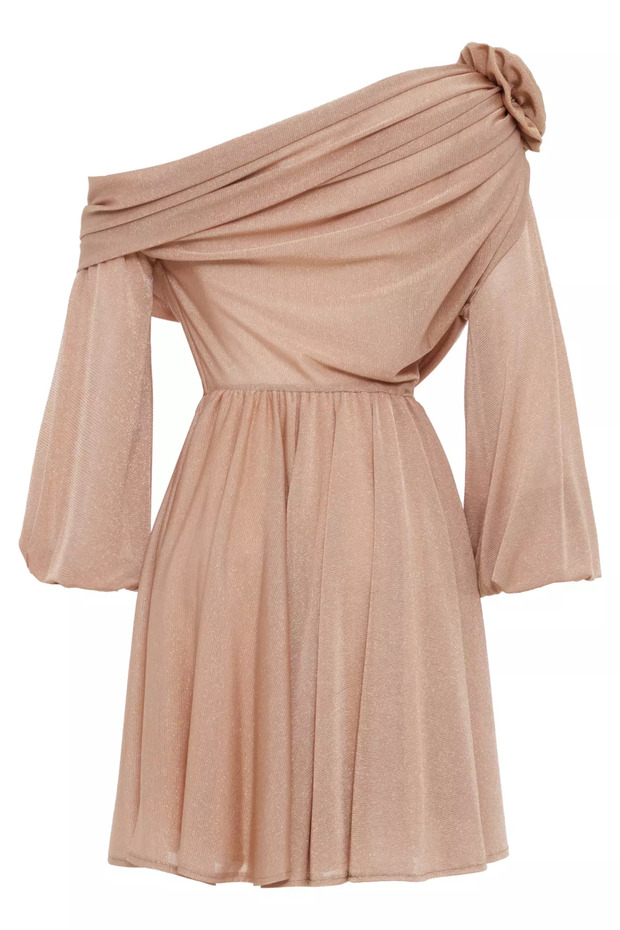 Camel örme uzun kol kısa elbise - 2