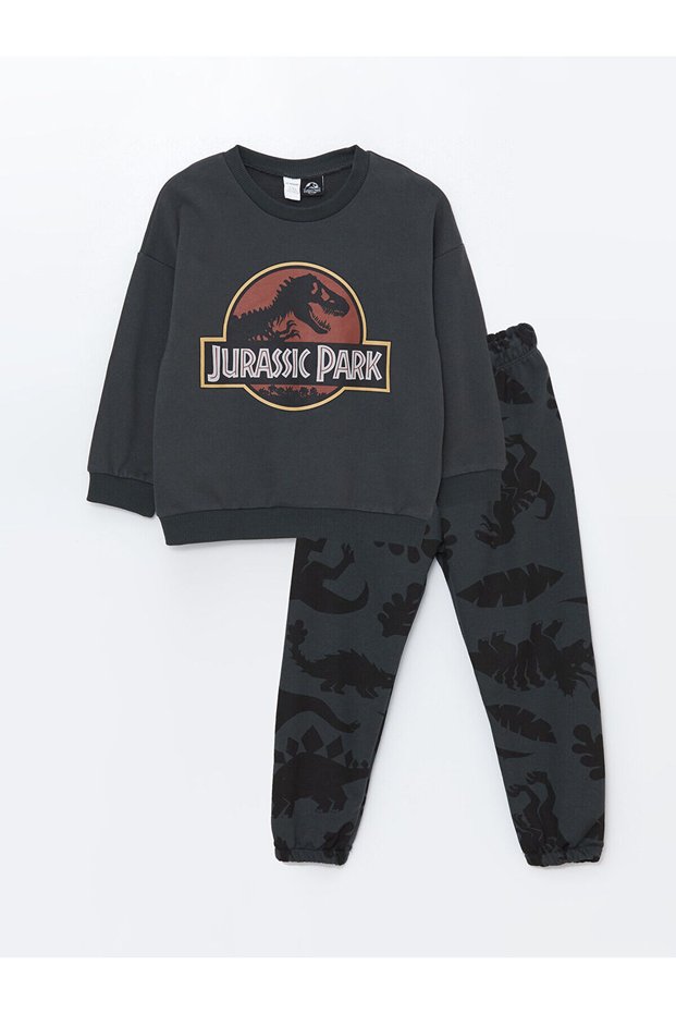 Lcw Baby Crew Neck Jurassic Park Printed Baby Boy Tracksuit Set