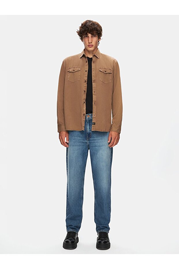 Düz Regular Fit Gri Gömlek - 1