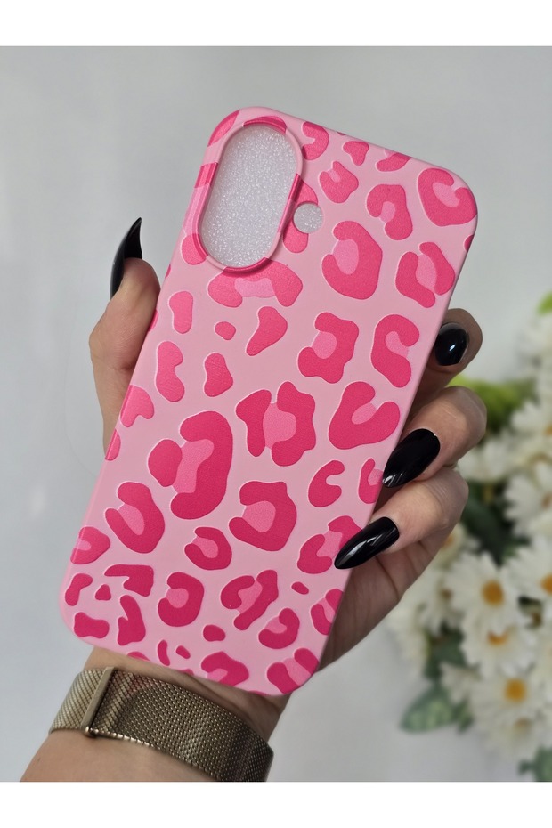 حافظة مخملية متوافقة مع هاتف آيفون 16 بطبعة جلد الفهد - 1