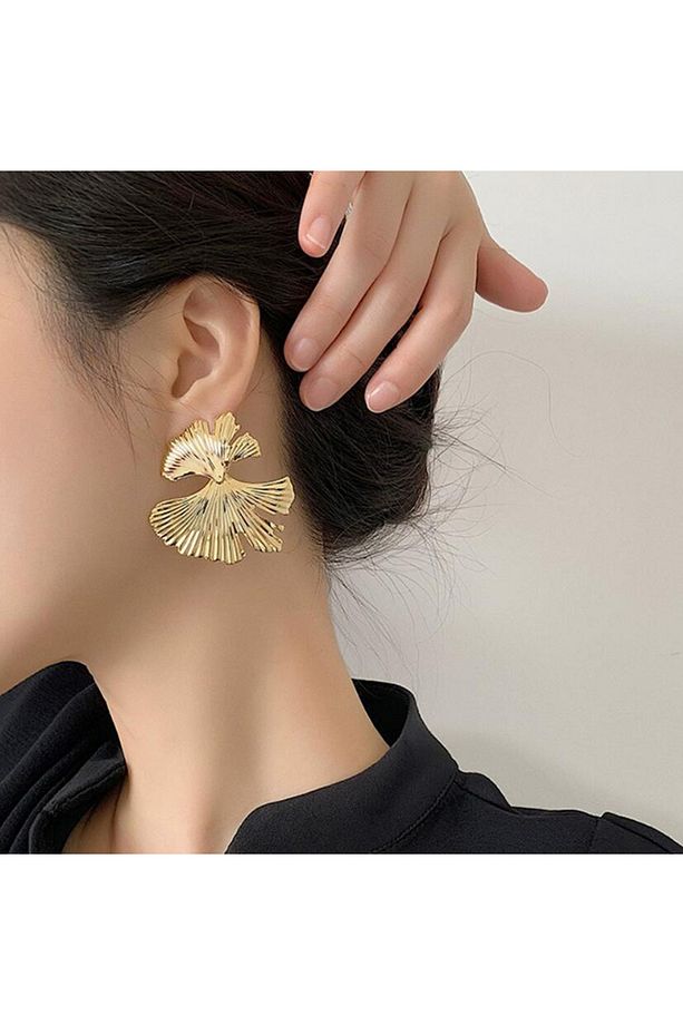 Z&D Accessory 316L Gold Çelik Retro Yaprak Model Küpe - 3
