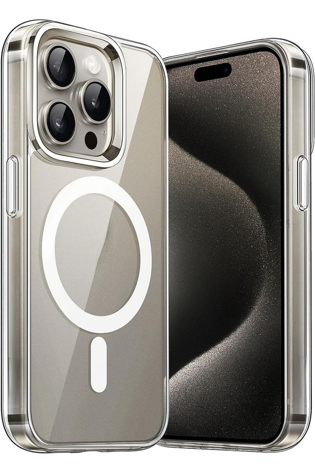 İphone 15 Pro Max Uyumlu Kılıf Magsafe Wireless Kablosuz Şarj Destekli Sert Şeffaf Darbe Emici Kapak - 6