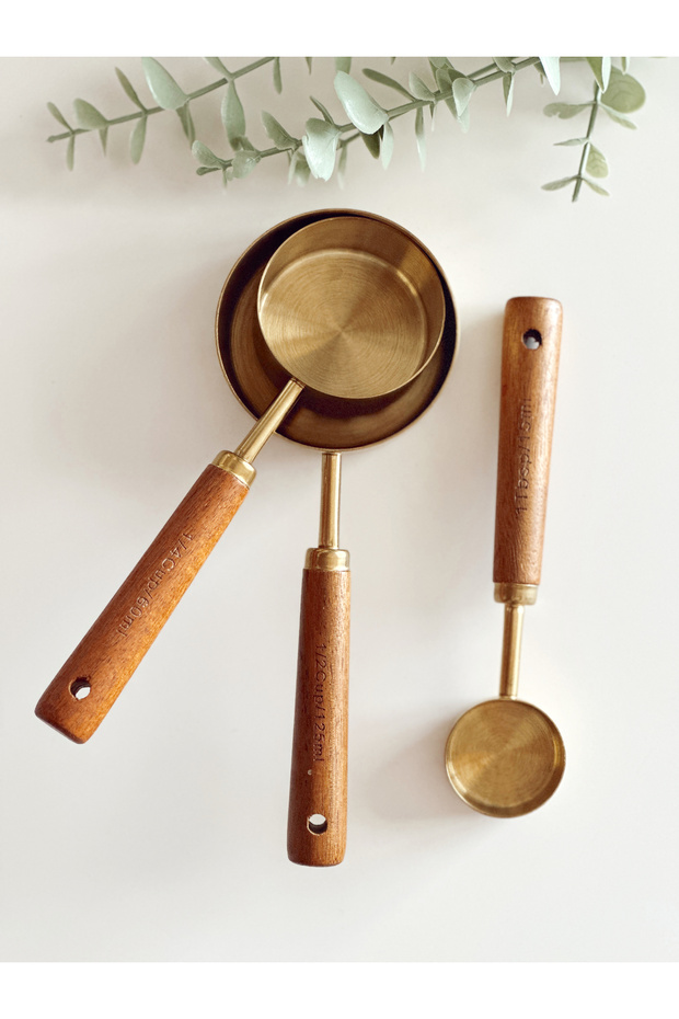 Gold Measuring Spoon Set of 4 Wooden Handle Measuring Spoon 60Ml/80Ml/125Ml/250Ml - 6