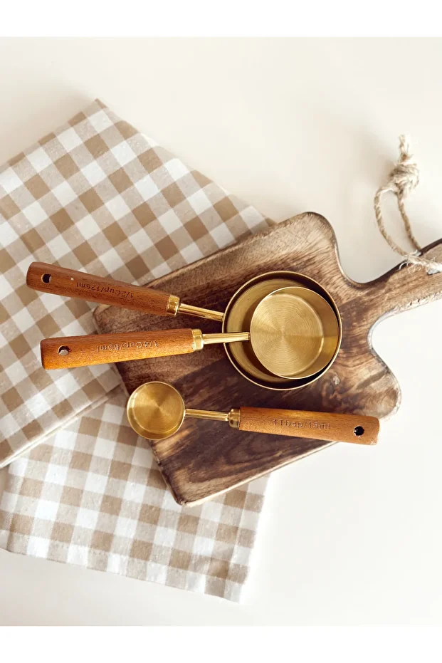 Gold Measuring Spoon Set of 4 Wooden Handle Measuring Spoon 60Ml/80Ml/125Ml/250Ml - 7