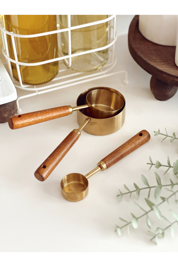 Gold Measuring Spoon Set of 4 Wooden Handle Measuring Spoon 60Ml/80Ml/125Ml/250Ml - 3