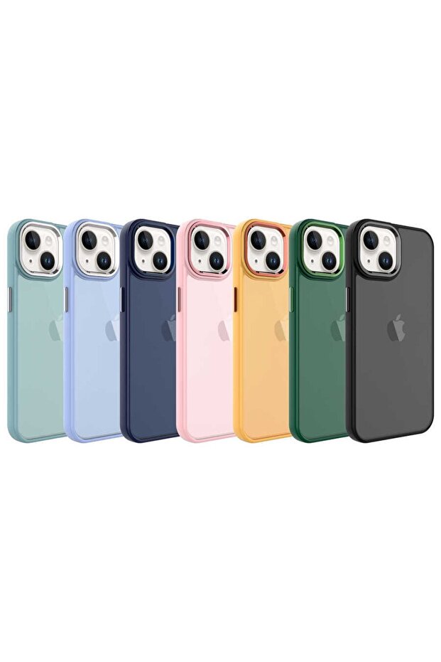 iPhone 14 Plus / 15 Plus Compatible Case Metal Frame Sensitive Button Colorful Frosted Transparent Transparent - 3