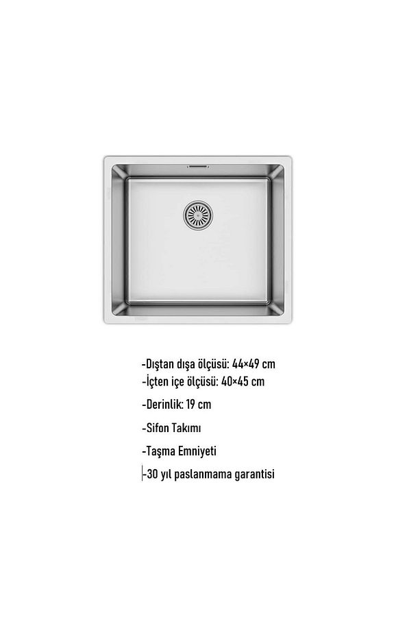 Drawn R15 Series As 358 40×45 Cm Paslanmaz Çelik Mutfak Evyesi, Mutfak Lavabosu (SİFON DAHİL) - 3