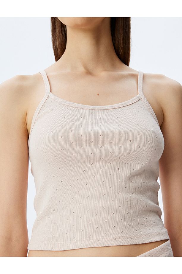 Pamuklu Örme Crop Askılı Pijama Üstü - 5
