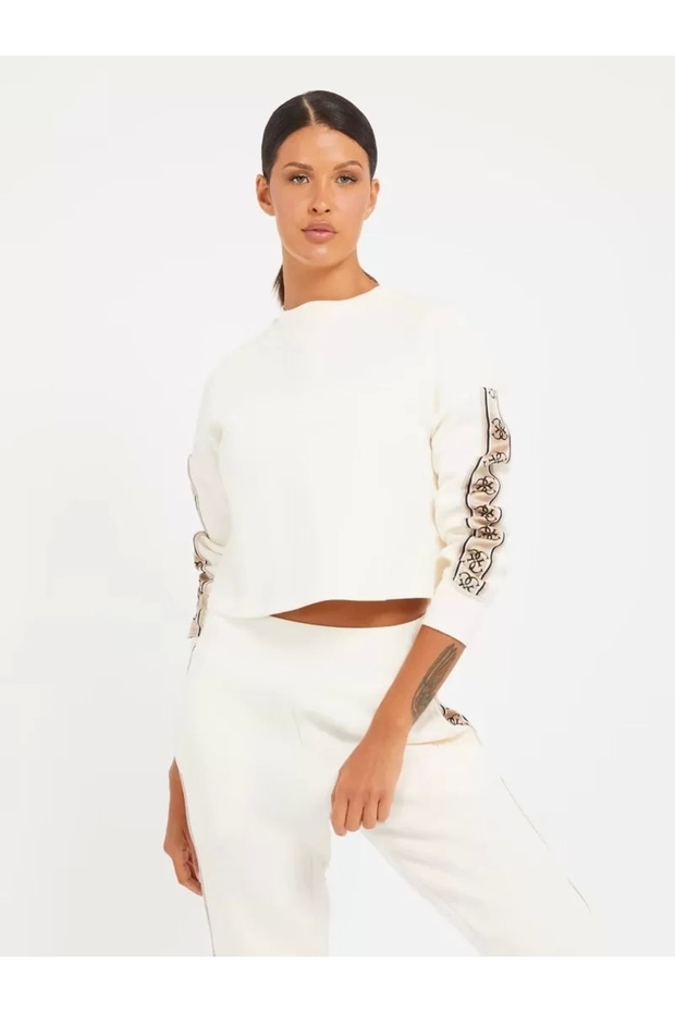 Kadın Beyaz Cymone Logolu Sweatshirt - 1