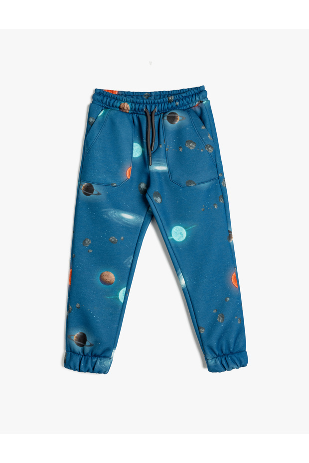 Jogger Sweatpants with Space Print and Tie-Waist Design
