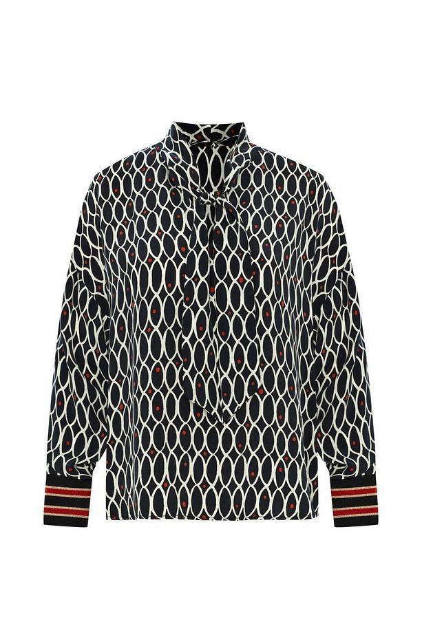Geometrik Desenli  Regular Fular Yaka Bluz - 8