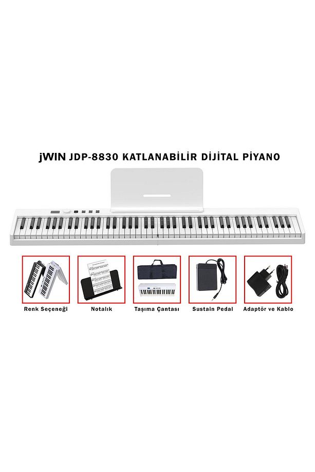 Jdp-8830 Katlanabilir Bluetooth Şarjlı Piyano - Beyaz - 1