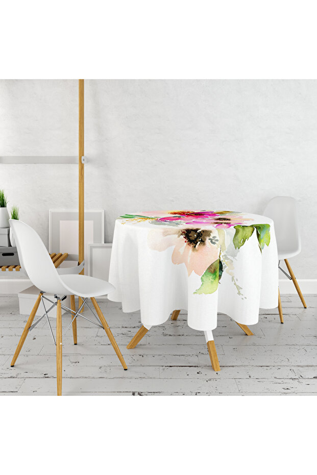 Digital Printed Flowers Watery Tablecloth - Paint Embroidered