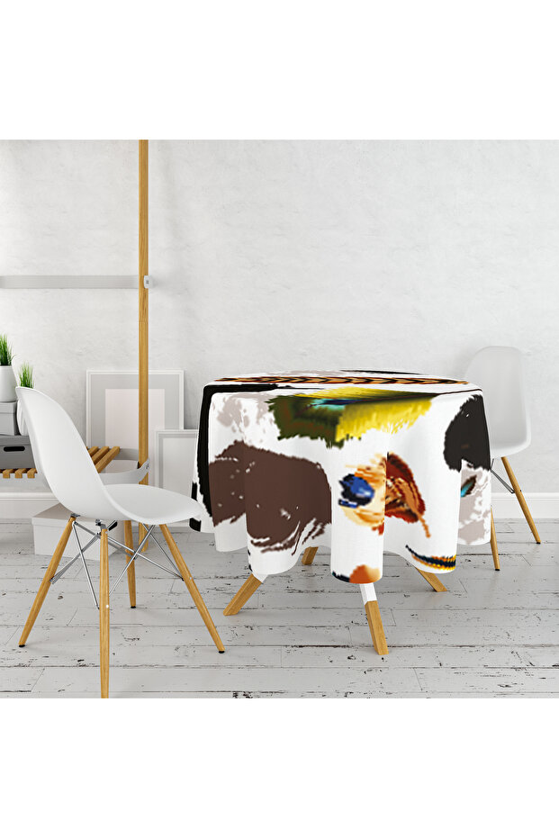 Peacock Feather Round Tablecloth Digital Printed - 1